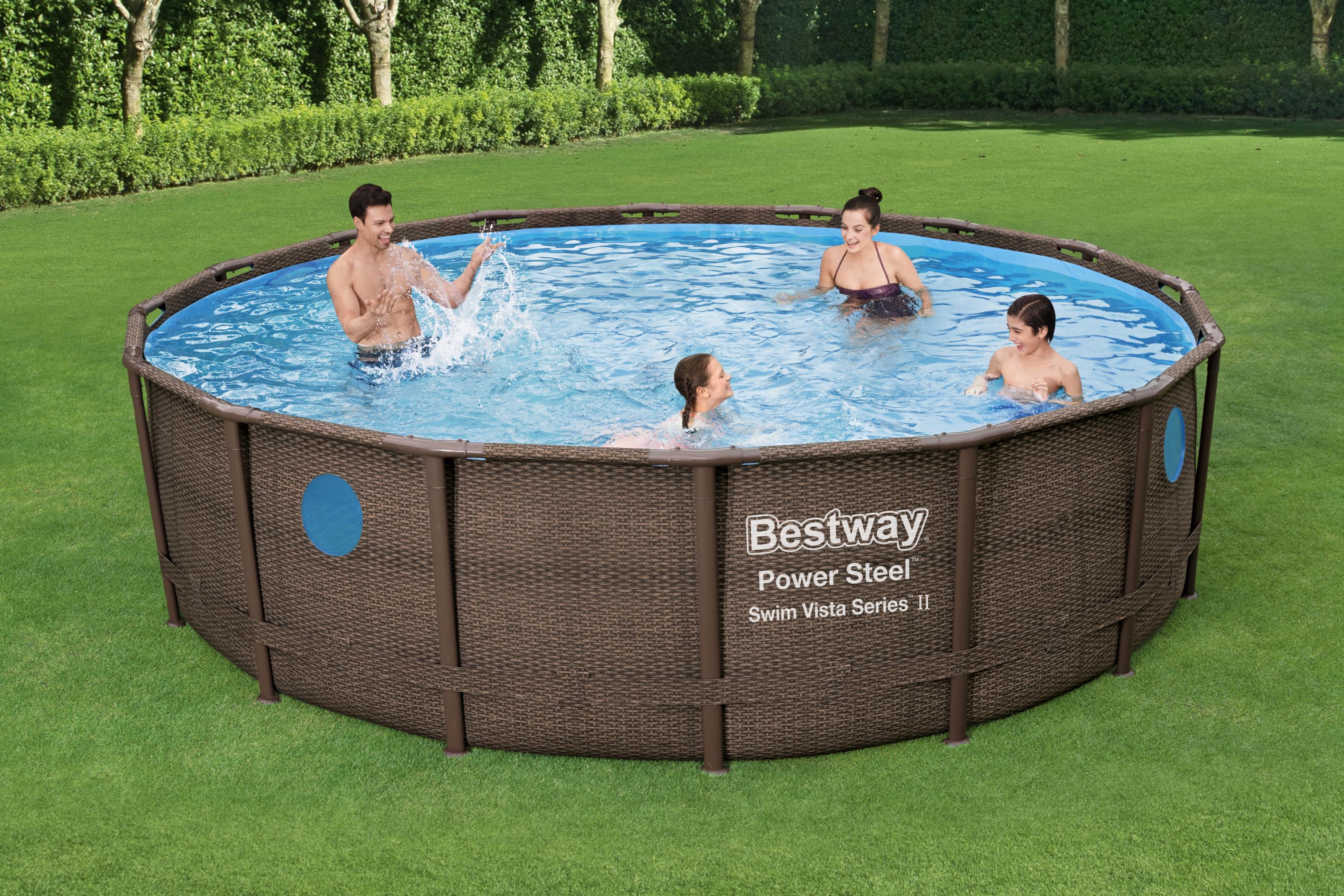 Каркасный бассейн BESTWAY POWER STEEL SWIM VISTA 488x122 см 56725 с  фильтр-насосом и лестницей - купить в Москве , цена 94 490 руб.